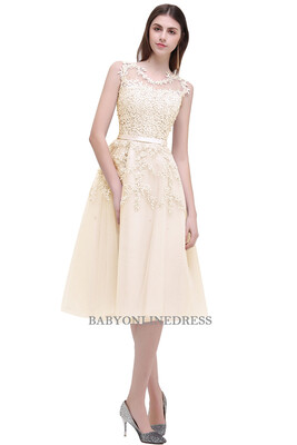

2018 Short Evening Dresses Applique Beads Sheer Back Party Formal Evening Gown Dresses