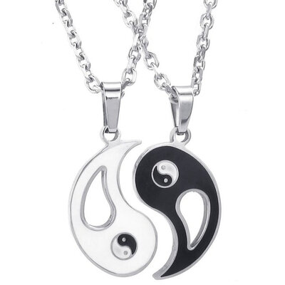 

Hpolw 2pcs Mens&&Womens Stainless Steel Yin Yang Tai Chi Couples Pendant Necklace Set18&22 inch ChainValentines Gift