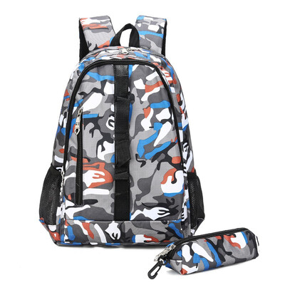 

2018 New Camouflage Korean Book Bag Two Pieces of Large Capacity Student Shoulder Bag Travel Backpack