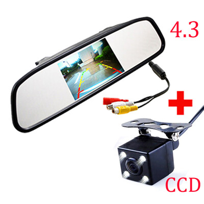 

CCD Car rear view camera with LCD monitor 43 inch TFT LCD mirror monitor 2way LEDs CCd reverse backup camera parking