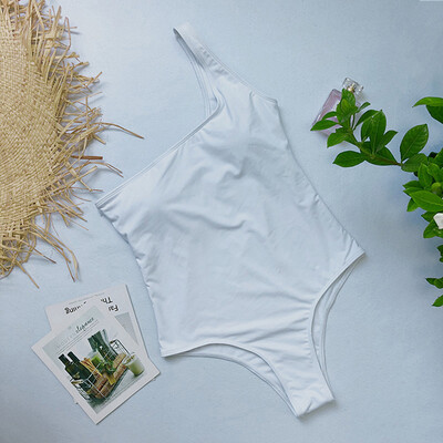 

Womens Solid One Shoulder Bikini Stripe Print Thong Swim Wear One Piece Beachwear Sexy Vintage Maillot De Bain Femme