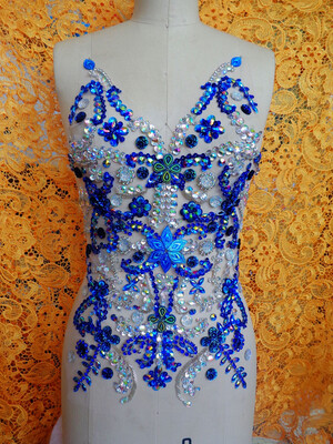 

Чистый ручной глубокий синий / прозрачный цвет AB шить на Rhinestones applique кристаллы патчи 50 * 32 см DIY аксессуары для одежды