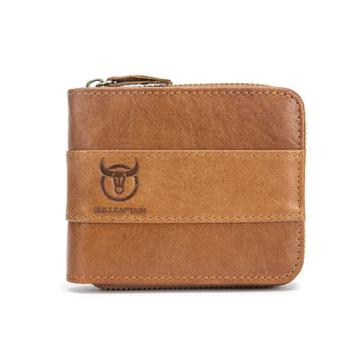 

BULLCAPTAIN 2018 New Arrival Mens Wallet Cowhide Coin Purse Slim RFID Carteira Designer Brand Wallet clutch leather wallet 025