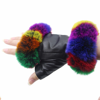 

Colorful fox fur gloves women autumn&winter outdoor warm gloves travel riding wear real sheepskin production 2018 new discout