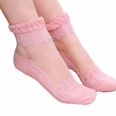 

1Pair Women Lace Ruffle Ankle Sock Soft Comfy Sheer Silk Cotton Elastic Mesh Knit Frill Trim Transparent Womens socks drop ship