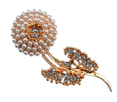 

Idealway 2016 New Fashion Gold Plated Alloy White Beads Flower Leaves Rhinestone Females Collar Brooch Pin Jewelry