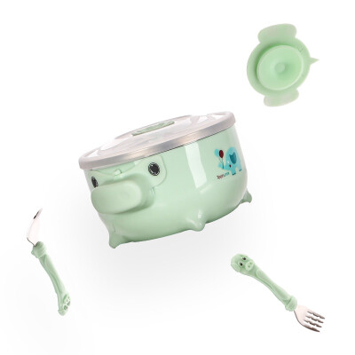 

Tianmei Youke TEENUNIX piglet infant water injection insulation bowl children cutlery set baby baby food supplement bowl spoon stainless steel anti-drop suction cup bowl three-piece green newborn