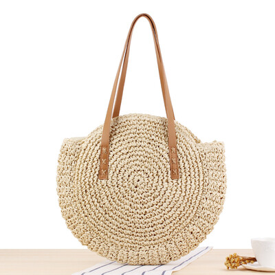 

FEMALEE Round Straw Beach Bag Vintage Handmade Woven Shoulder Bag Raffia circle Rattan bags Bohemian Summer Vacation Casual Bags