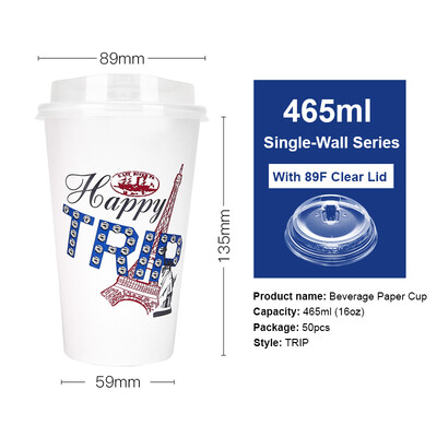 

OTOR 465ml560ml Paper Cup Disposable Tableware For Summer Icy Beverages Cold&Hot Tea Milk Coffee Happy Trip 50pcs