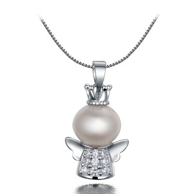 

Jingrun Pearl Angel Baby 9-10mm Silver Inlaid Freshwater Pearl Pendant Necklace White