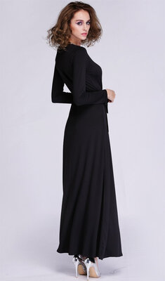 

Fashion Lady Womens Casual Party Long Sleeve V-neck Splitting Sexy Long Dress