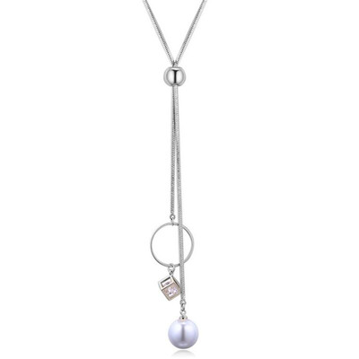 

AAA Grade Cubic Zircon Sweater Chain Necklace Simulated Pearl Pendants 80CM Snake Chain Women Maxi Jewelry Gift 26972