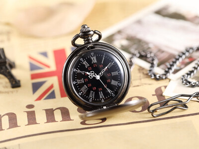

Unique Black Smooth Hollow Mechanical Watches Men Roman Number Hand Wind Mechanical Male Steampunk Pocket Watch FOB Chain Clock