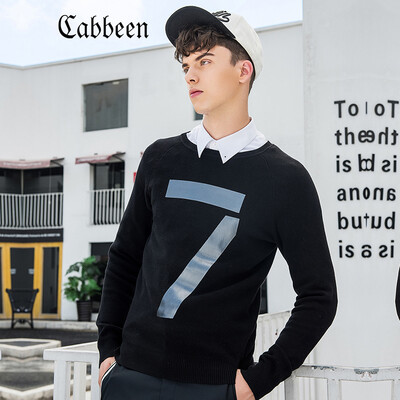 

Carbine mens fashion knit sweater black long-sleeved thin round neck pullover sweater Korean version of the 2017 autumn&winter flower gray 46 54185XXL