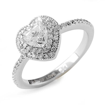 

Aiyaya 12kt White Gold Plated Stunning Heart Diamond Cut Crystal Engagement Ring for Women Wedding