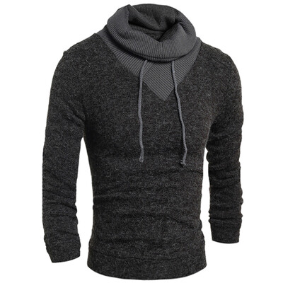 

New Foreign Trade Mens Fashion Turn Down Collar Sweaters Boutique Drawstring Hedging Solid Sweater Kniting Sweater