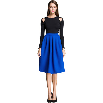 

POPBASIC Women's High Elastic Waist Flare Pleated A-line Midi Skirt