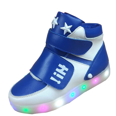 

Kid Boy LED Light Up High Top Sneaker athletic Shoes breathabe