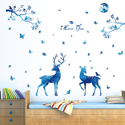 

Deer Elk Wall Sticker Blue Stars Deer Sticker for Kids Livingroom Bedroom Poster Home Art Decals