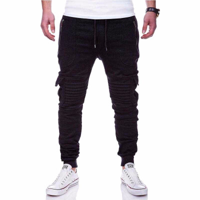 

2018 New Mens Fashion Casual Pure Color Sports Pants Pleated Design Jogger Pants