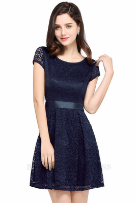 

2018 Cheap Homecoming Dress Pink Royal Blue Black A line Mini Short Cocktail Party Dress Above Knee short sleeve Lace Dresses