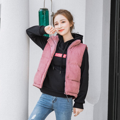 

Womens Corduroy Vest Winter Short Stand Collar 2018 New Arrival Shoulder Vest Cotton Coat