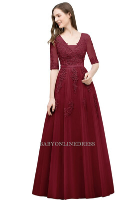 

Half Sleeves Lace Evening Dresses New Backless Applique Long Party Dresses