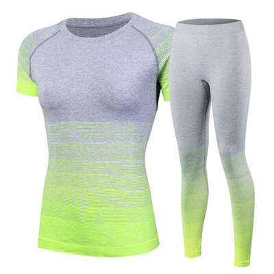 

New Gradiet Color Compression T Shirt Running sets Training Clothes Short