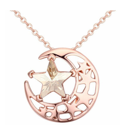 

Star And Moon Pendant Necklace MADE WITH Austrian Crystals From Swa Elements For Women Gift Rose Gold Plated 23547