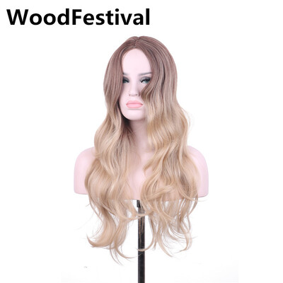 

WoodFestival female ombre grey wig cosplay wig long wigs for women blonde brown heat resistant wigs synthetic hair curly