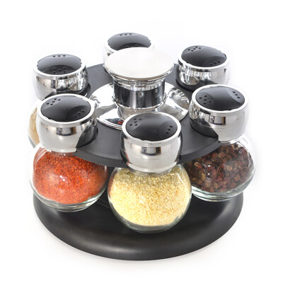 

6pcsset Ratary seasoning storage spice bottle rack kitchen salt&pepper cruet condiment set condimento containers for spices