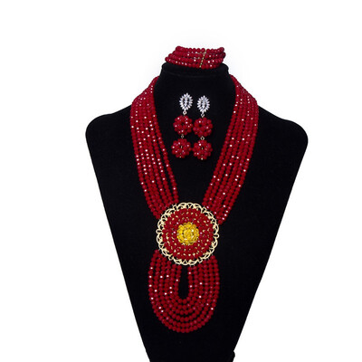 

Hand Made Red Crystal Fashion Jewelry African Wedding Beads Earrings Necklace Women Costume Party Nigerian Bridal Jewelry Set