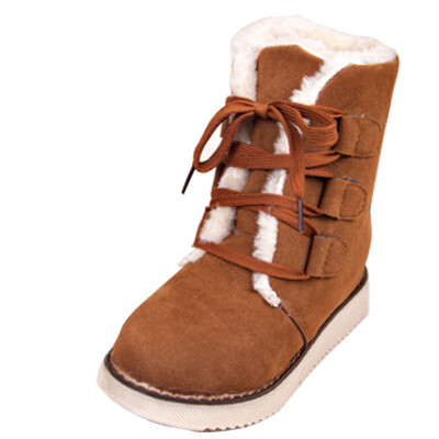 

Winter Women's Fur Lining Round Toe Lace Up Warm Ankle Boots Martin Snow Shoes