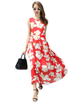 

Floral Print O-Neck Maxi Beach Dress