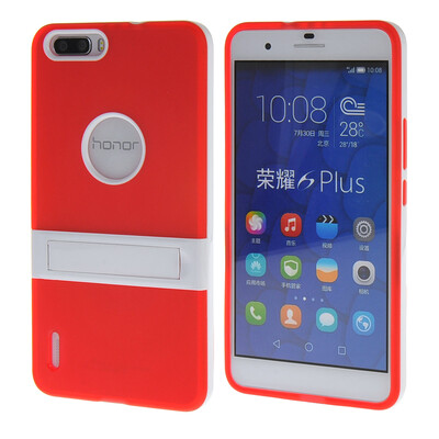 

MOONCASE Huawei Case Jelly color Silicone Gel TPU Skin Slim With Stand Back Case Cover for Huawei Honor 6 Plus Red