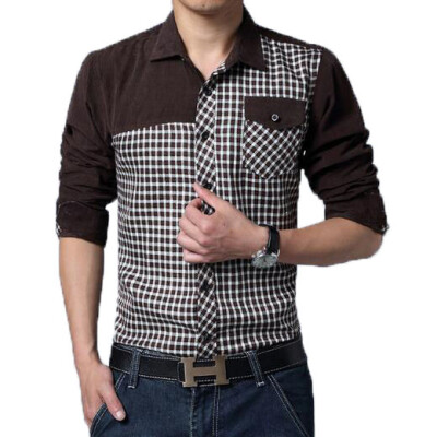 

Zogaa New Mens Shirt Lattice Color Matching Long Sleeve