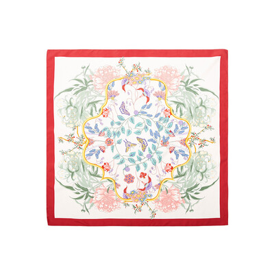 

Silk Shawl Scarf 100 authentic Brand New Gift Box Flower Print Women Auth Rare Big Square 8888CM Blue Orange Pink 019
