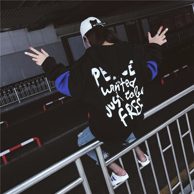 

Women Long Sleeves Oversized Letter Print Harajuku T-shirt Zipper Loose Sweatshirt And Pullover Plus Size Bts Kpop Clothes