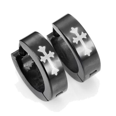 

Hpolw Stainless Steel Cross Design Huggie Hoop Earrings - Various Designs Black 10mm