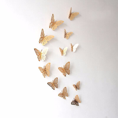 

12pcsset Vivid 3D Butterfly Wall Stickers Removable Mural Stickers DIY Art Wall Decals Decor with Glue for Bedroom Wedding Party