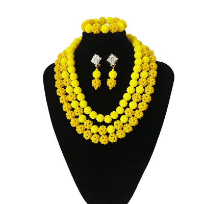 

Hot Sale 3 Rows Rose Color Crystal Ball Jewelry African Beaded Necklace Red Dubai Bridal African Wedding Beads Jewelry Set 2018