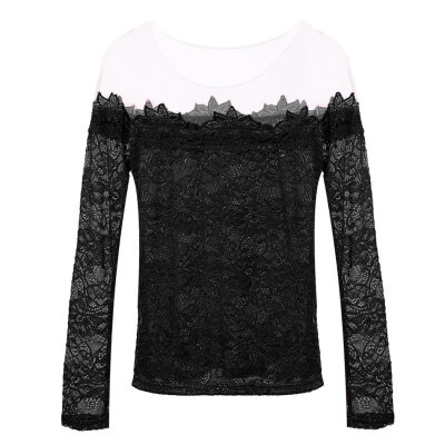 

Stylish Lady Women's New Fashion Long Sleeve Slash Neck Sexy Lace Tops Blouse