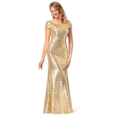 

Women Sequin Long Maxi Tunic Sexy Dress Of The Big Size Solid Back Zipper Trumpet Dresses Party Gowns Vestidos De Festa