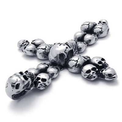 

Hpolw Large Stainless Steel Casting Black&Silver SkullSkeleton Cross Pendant Biker Mens jewellery Necklace18-26 inch Chain