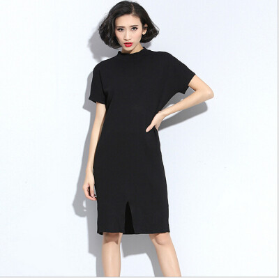 

Lovaru ™Autumn 2015 before the new short-sleeved knit dress solid color split and long sections pullover skirt European and Ame