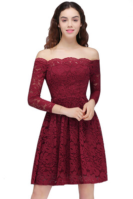 

MisShow Elegant Burgundy Lace Appliques Short Dresses Prom 2017 Women Party Dresses with Sleeves Vestido de Formatura