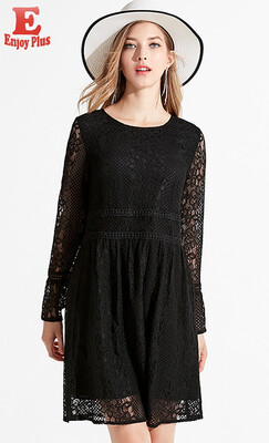 

L XL XXL 3XL 4XL 5XL plus size elegant lace new autumn 2018 women dress long sleeve big size black office lady midi A line midi
