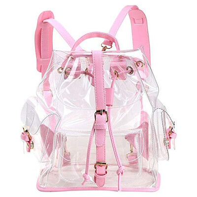 

New Fashion Clear Backpack Cute Knapsack Satchel Chic Candy Color Drawstring PVC Transparent School Bag Travel Bag