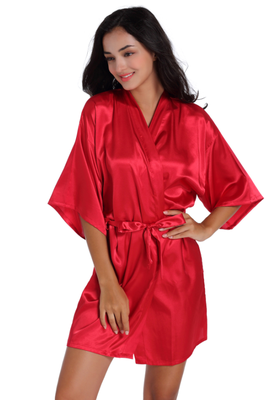 

Women Nightgowns Simulation Silk Kimono Robe Elegant Solid Color Summer Sexy Shorts Bathrobe