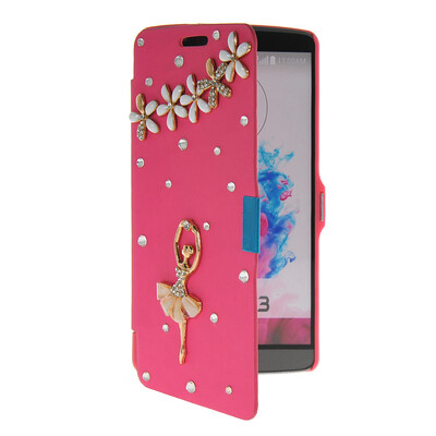 

MOONCASE Bling Rhinestone Crystal Ultre Slim Leather Side Flip Wallet Shell Back ЧЕХОЛ ДЛЯ LG G3 Hot pink